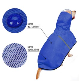 Dog Raincoat Large Pet Waterproof Coat Rain Jacket for Dogs with Hood and Collar & Harness Hole Transparent Brim, Breathable Adjustable Dog Hooded Raincoat Jacket for Medium Large Dog Blue 4XL