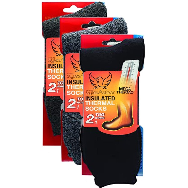 UNIQUE STYLES ASFOOR Heated Socks for Men – Warm Hunting Thermal Christmas Gifts for Dad (13-15, Black/Charcoal/Dark Grey)