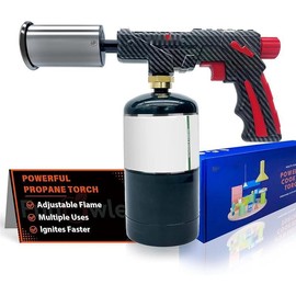 Powerful Cooking Propane Torch Lighter - Culinary Kitchen Torch, Sous Vide, Charcoal Lighters, Campfire Starter, Flame Thrower Fire Grill Gun for Searing Steak, Creme Brulee, BBQ (Tank Not Included) - Color: Large (Carbon-fiber)