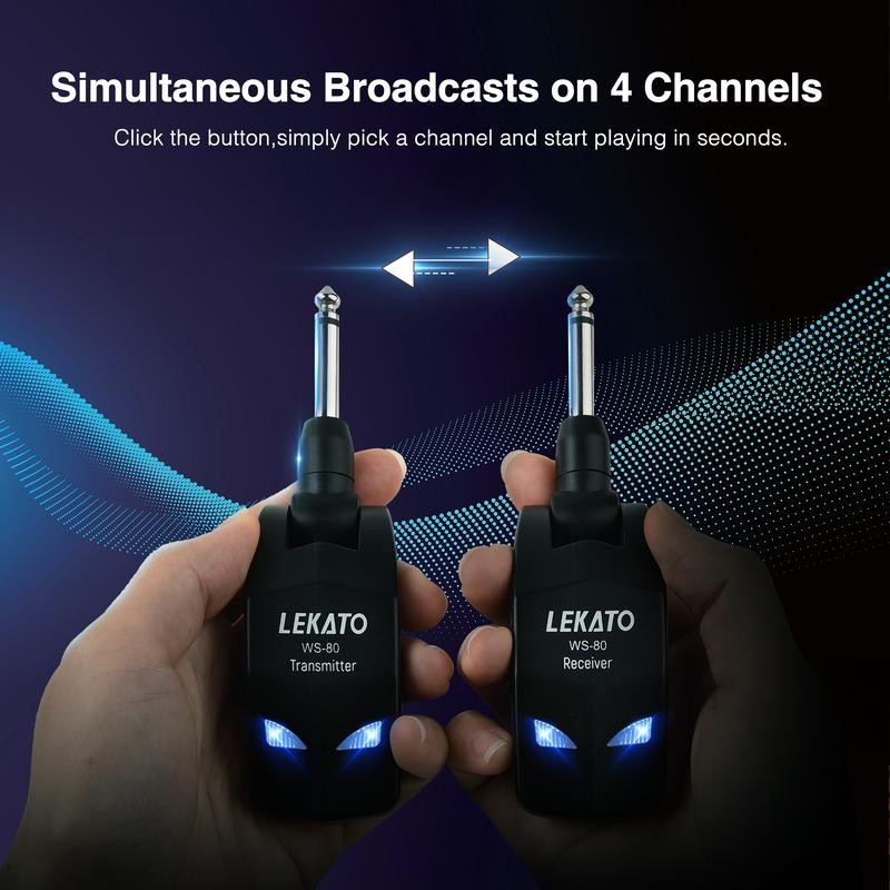 LEKATO WS-80 Wireless Guitar System 2.4Ghz, Audio Wireless Transmitter Receiver
