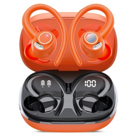Wireless Earbuds, Bluetooth 5.4 Headphones Sport, Over Ear Buds With ENC Noise Cancelling Mic, 48H, Wireless Earphone With Earhooks, Stereo Deep Bass, IP7 Waterproof ear bud for Workout Running,Orange