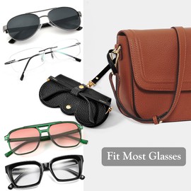 FEISEDY 2Pack Soft Leather Sunglass Bag, Holder Eyeglasses Case, Portable Glasses Pouch With Button Clip Wrist Strap B0049