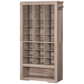 HOOBRO Tall Shoe Cabinet, 9 Tier Shoe Storage Cabinet, Freestanding Wooden Shoe Cabinet Organizer with 24 Cubbies and 3 Hooks, for Entryway, Closet, Living Room, Greige BG24SC01