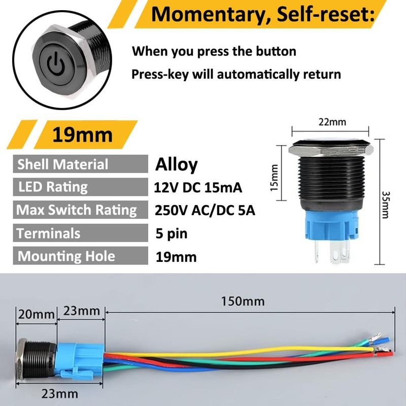 ETOPARS Black Case 19 mm Car Toggle Switch Rocker Switch