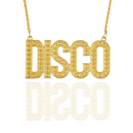 Weenkeey Disco Sign Necklace Disco Gold Chain 70s 80s 90s Hip Hop Gold Necklace for Men Women