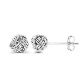 Sterling Silver Cable Twist Love Knot Stud Earrings for Women | 6mm Stud Earrings | Secure Friction Back Closure | 14k Plated Shiny Classic Earrings