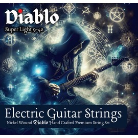Diablo Electric Guitar Strings 9-42 Nickel Super Light Set - Full Pack of 6 Extra Light Replacement Strings - Pro Artisan Strings Suitable For Rock, Blues, Jazz and Metal Electric Guitarists