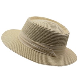 Sandy Ting Straw Boater Hats for Men Women Wide Brim Skimmer Beach Summer Sun Hat Beige
