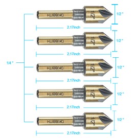 Countersink Drill Bit Set, 5 Pieces High Speed Steel 82 Degree 5 Flute 6mm Round Shank Mill Cutter Bit Countersink in Sizes 1/2" Set with Carrying Case.