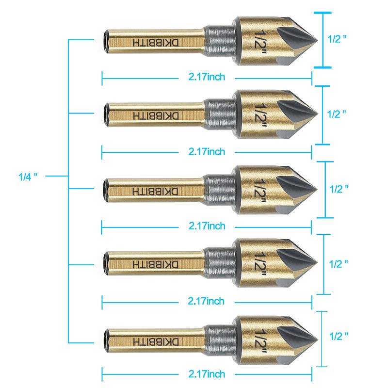 Countersink Drill Bit Set, 5 Pieces High Speed Steel 82