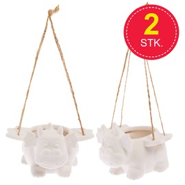 Baker Ross FX721 Dragon Ceramic Hanging Flower Pots - 2 Pack Paint Your Own Flower Pot