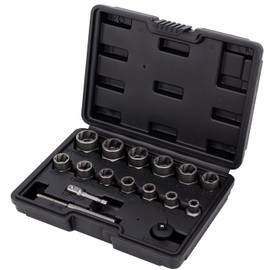 16-Piece Screw Extractor Set, 3/8 Inch Cr-Mo Nut Remover Set with Hex Adapter and Impact Adapter Reducer, for Damaged, Rusted Screws, Nuts and Threaded Rods