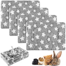 Haull 4 Pcs Waterproof Guinea Pig Bedding Winter Guinea Pig Plush Cage Liners Soft Dog Cat Bed Mat Reversible Cozy Animal Pee Pad Hamster Bed Mat Washable for Bunny (Black White Star,13 x 18.5 Inch)