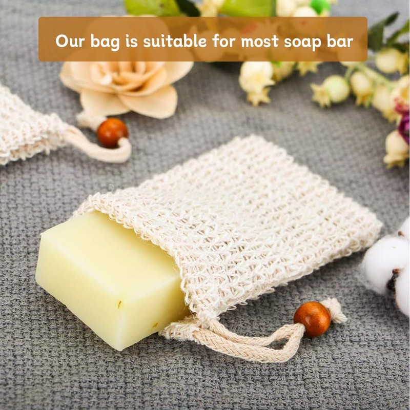 4pcs Bubble Net, Cotton Linen Soap Bag, Natural Products Beige