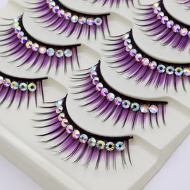LSTHK False Eyelashes, 5 Pairs of 3D Fake Lashes, Natural Look, Colourful False Eyelashes, Fluffy False Eyelashes for Work, Dating, Party, Cosplay (Hotfix Rhinestone Purple)