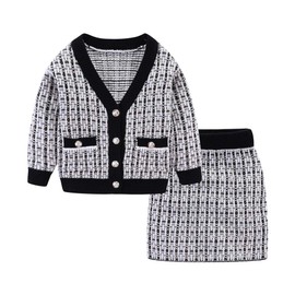 Mud Kingdom Toddler Girls Elegant Cable Knit Sweater Outfits Cute Plaid Black 18-24 Months