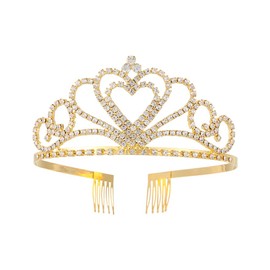 Heart-shaped rhinestone crown Tiara Crown Princess Crown Headband Tiaras for Women Crowns for Women Tiara for Little Girls Rhinestone Headbands for Women Wedding Headband Crowns (Golden)