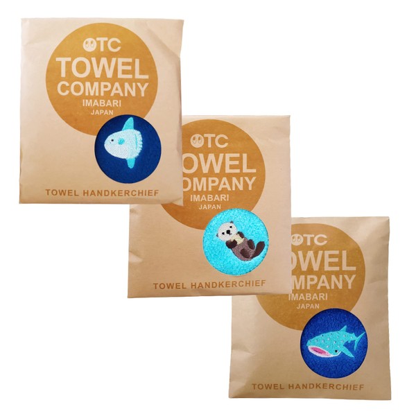 TOWEL COMPANY Imabari Towel, Set of 3, Aquarium Life, 1 (Whale Shark, Sunfish Sea Otter) Towel Handkerchief