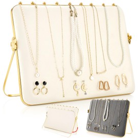 Colingmill 1 Pack Necklace Display Stand for Selling Double-sided Velvet Necklace Organizer Large Metal Necklace Holder Stand Beige Grey Chain Jewelry Display Stand for Vendor Craft Show Exhibidores