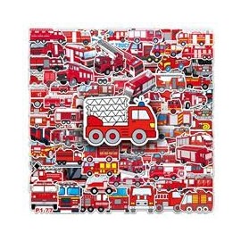 Pack of 100 Fire Engine Stickers for Bicycle, Fridge, Laptop, Luggage, Bumper, Car, Motorcycle, Waterproof Vinyl Cartoon Fire Brigade Stickers, Adults, Boys, Gift, Kawaii Aesthetic Graffiti Sticker
