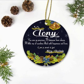 Christmas Ornaments Tree 2024 with Name Tony Ornament - to My Tony, I Am So Proud of You! - Romantic Christmas Décor Gift for Tony Ornament Round 3 Inches