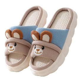 Zuwxeu Cute Rabbit Lace Slippers, Bear Linen Slippers, Animal Slippers, Summer Cotton Linen Couple's Home Shoes, Indoor And Outdoor (Coffee, adult, women, numeric_8, numeric_range, us_footwear_size_system, numeric_9, medium)