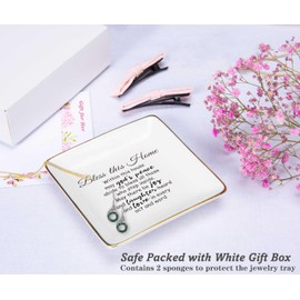 Housewarming Gift for Woman Houseowner,Jewelry Tray, Congrats Gifts of Realtor to Homeowner-Happy New Home Present-First Time New House Present,Trinket Holder Ring Dish-Bless This Home