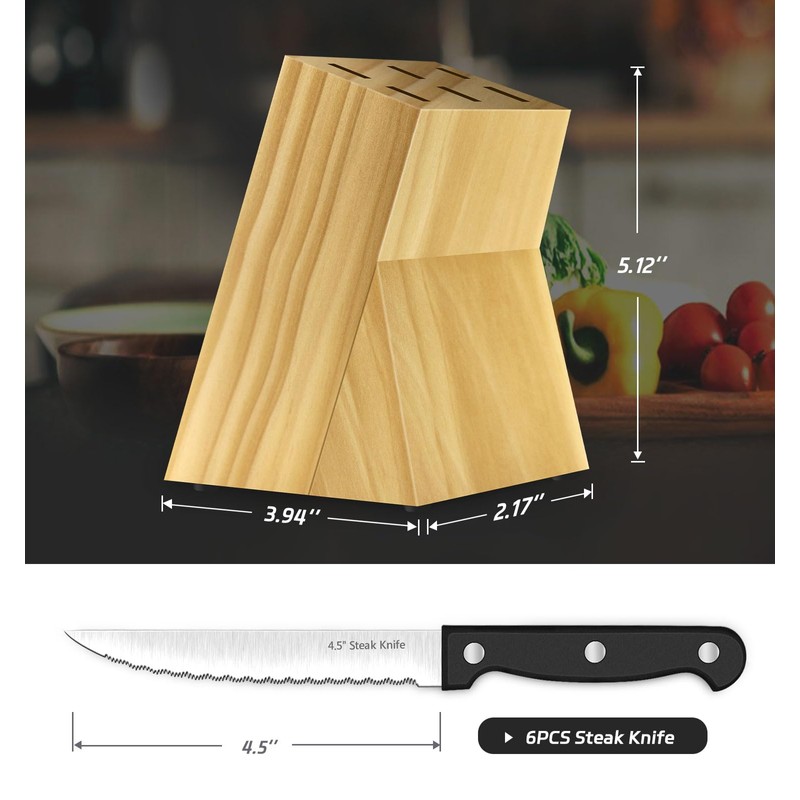 Steak Knives, 7 Pieces Steak Knife Set with Block, High
