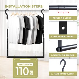 STORAGEIDEAS Hanging Closet Rod, 18-30In Heavy Duty Adjustable Width and Up to 38In Height Adjustable Closet Rod Extender, Double Closet Rod Hanging Bar, Space-Saving Tension Hanging Organizer, 2 Pack
