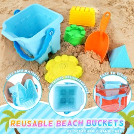 Luucio 42 PCS Beach Toys and Sand Toys, Sandbox Toys Beach Toys for Kids 3-10, Kids Beach Toys with Sand Bucket, Mesh Bags, Kids Sunglasses, Sand Castle Toys for Beach, Sand Toys for Toddlers Age 3-5