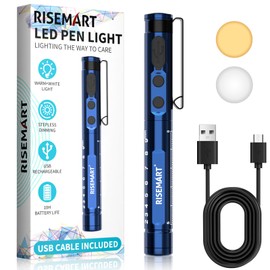RISEMART Pen Light for Nurse, Rechargeable LED Medical PenLight, Warm/Cool White & Stepless Dimming, Portable Medical PenLight for Nurse, Doctor, First Aid, EMT, Nursing, Nursing Student (Blue)