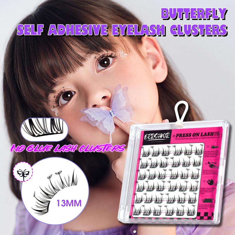 BERSHNOR Pre Glued Lash Clusters with Butterfly Glueless Eyelash Clusters