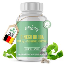 Vitabay Ginkgo Biloba 6000 mg, 365 tablets, time-optimised release, with 24% flavone and 6% lactone, laboratory tested and made from high-quality raw materials
