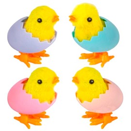 4Pcs Easter Chick Wind Up Toys for Kids,Simulated Plush Wind Up Chick,Easter Clockwork Jumping Chicken Small Spring Walking Wind Up Toy for Kids Easter Egg Hunt Basket Filler Party Favors- Eggshell