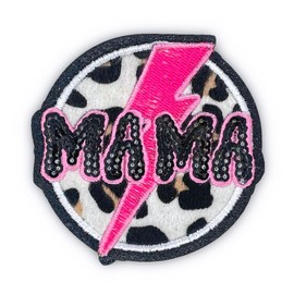 AAVEDGE Mama Tried Iron On Patches, Leopard Pink Lightning Bolt Jeans Patches Iron On, Embroidered Applique Sew On/Iron On Patches for Jeans, Women, Clothes, Clothing, Jackets, & Hats
