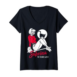 Womens Sabrina The Teenage Witch on Broom V-Neck T-Shirt