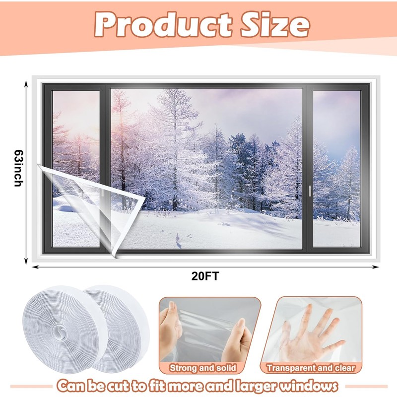 Beeveer 63 Inch X 20 ft Window Insulation Kit Cuttable