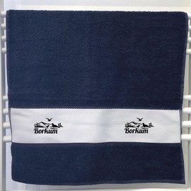 Huuraa Sporthandtuch Borkum Strandmotiv Geschenk 50x100cm French Navy Baumwolle Borkum Geschenkidee