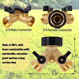 Biswing Biswing Garden Hose Splitter 2 Way, Heavy Duty Brass Connector Tap Splitter, Y Splitter 2 Valves with 2 Extra Rubber Washers