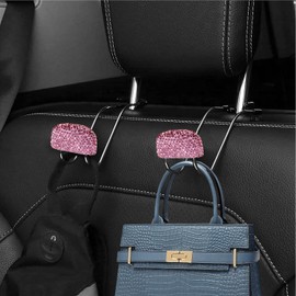 Guoord Pink Car Accessories for Women, 2 Pcs Hot Pink Car Decor Hooks for Purses and Bags, Durable Backseat Holder, Cute Heavy-Duty Metal Purse Hook Hangers, Storage Universal for SUV Truck & Van