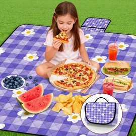 Extra Large Picnic Blanket Waterproof,80"x 80"Foldable Machine Washable Beach Blanket,Outdoor Blanket for 6-8 Adults,Suitable for Indoor Crawling,Park Beach,Camping,Hiking,Family Travel(Purple)