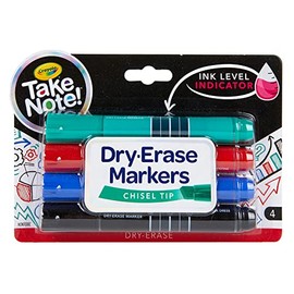 Crayola Take Note Chisel Tip Dry Erase Markers, Kids at Home Activities, Broad Line, Multicolor, 4 Count