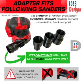 1058 Designs - Sander Vacuum Adapter for CRAFTSMAN 5" Random Orbit Sander CMCW220 CMCW220B - Shop Vac Attachment for Dust Collection (1-1/4")