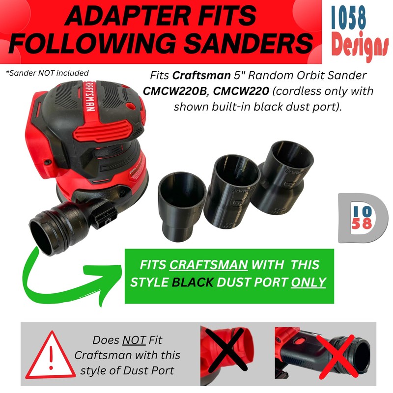 1058 Designs - Sander Vacuum Adapter for CRAFTSMAN 5" Random