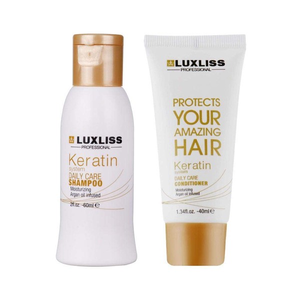 Luxliss Keratin Daily care Shampoo&Conditioner Argan oil infused Travel Kit
