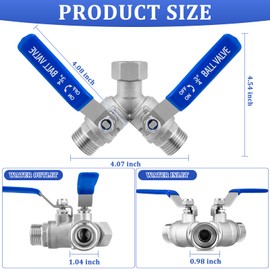 Garden Hose Splitter 2 Way Heavy Duty, 304 Stainless Steel Water Hose Splitter with Long Handle, Lead-free Y Water Garden Hose Splitter, 3/4" GHT Thread Full Flow 2 Way Water Hose Splitter