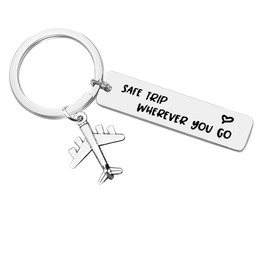 Wherever You Go Keychain Traveling Keychain Airplane Fly Safe Key Ring Flight Attendants Gift Pilot Jewelry Aviation Graduation Gift Birthday Christmas Gift for Travelers