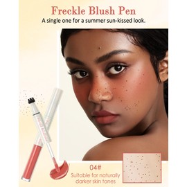 Freckle Blush Pen, 2-In-1 Freckle Stamp & Energy Orange Liquid Blush for Cheeks for Summer Sunkissed Makeup, Waterproof Quick Dry Natural Lifelike Fake Freckles Stamps Tattoo Face Blusher with Puff-04