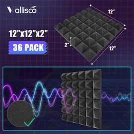 VallisCo 36 Pack Acoustic Panels 2 X 12 X 12 Inch Upgraded, Acoustic Foam Panels for Soundproofing, Noise Reduction, Soundproof Panels for Studios, Offices, and Home Theaters