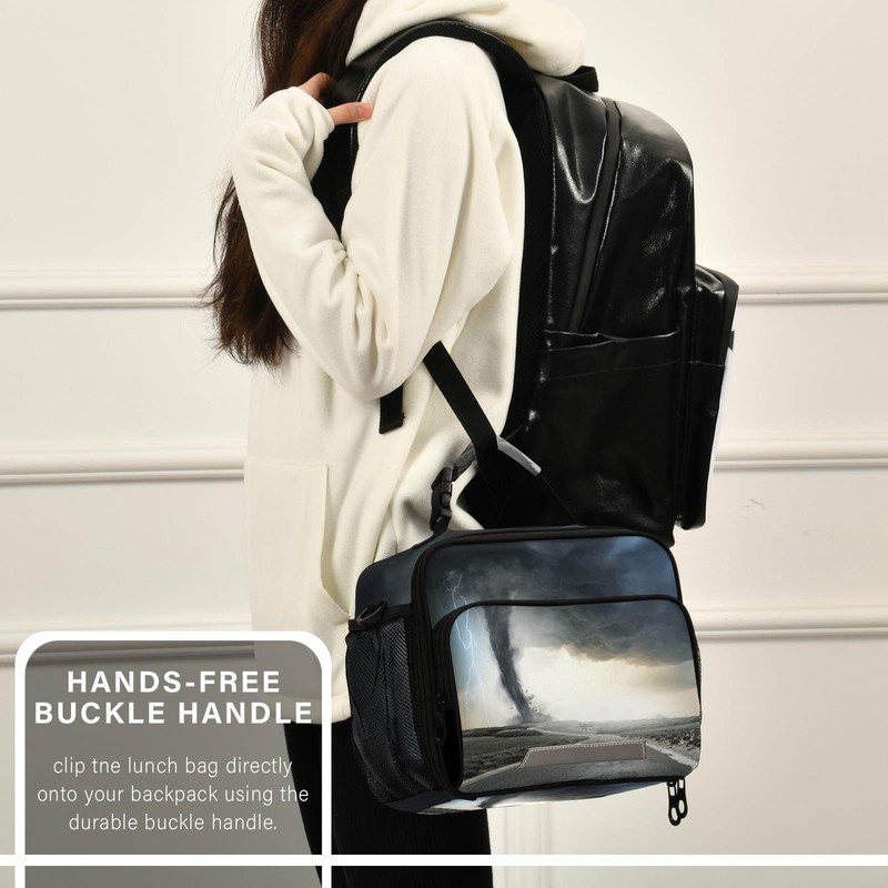 Blueangle Black Tornado Lunch Bags for Women&Men, Shoulder Strap Lunch
